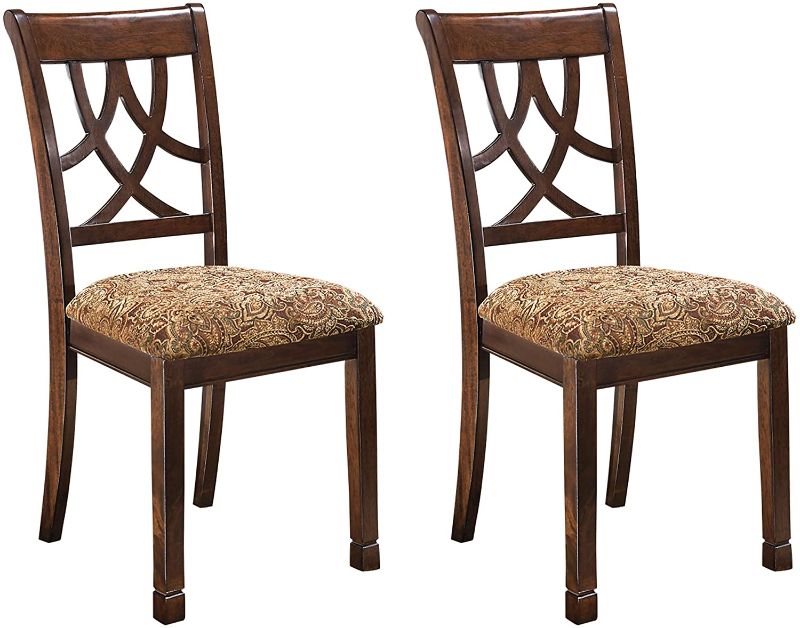 Photo 1 of Ashley Furniture Signature Design - Leahlyn Dining Upholstered Side Chair - Pierced Splat Back - Set of 2 - Medium Brown
