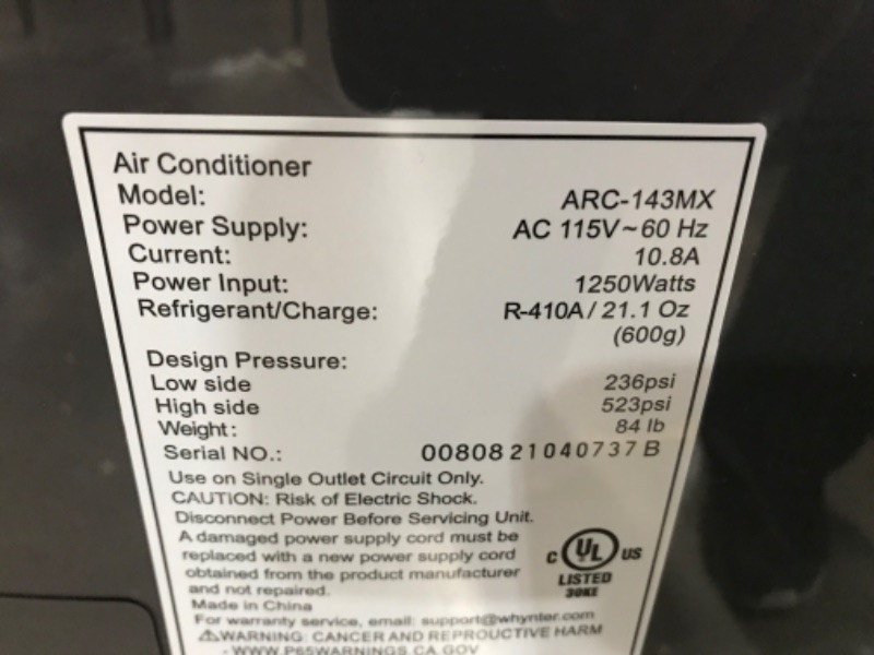 Photo 2 of Whynter 14000-BTU Dual Hose Portable Air Conditioner ARC-143MX with 3M Antimicrobial Filter
**DOES NOT BLOW COLD**