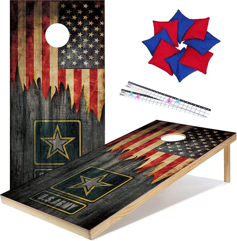 Photo 1 of Classic Cornhole Set, Cornhole Toss Game Set,Corn Holes Outdoor Game Set,2x4 Ft Regulation Size Wood Premium Cornhole Set,American Flag Cornhole Boards with 8 Cornhole Bags and Magnetic Score Keeper
