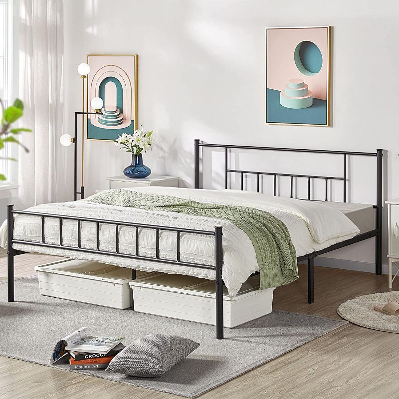 Photo 1 of 13 inch Queen Size Metal Bed Frame with Headboard and Footboard Platform Bed Frame with Storage No Box Spring Needed Mattress Foundation for Girl Boy Black
