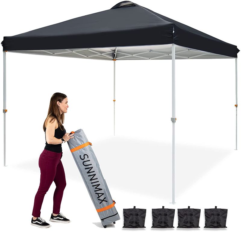 Photo 1 of 10x10 Pop up Canopy Tent, Patio Instant Gazebo & Outdoor Sun Shelter with Waterproof Roof Wheeled Carrying Bag (Black)
