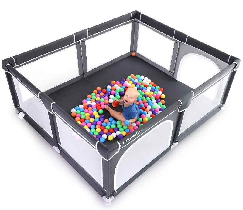 Photo 1 of ANGELBLISS Baby playpen, Playpens for Babies, Kids Safety Play Center Yard Portable Playard Play Pen with gate for Infants and Babies,Extra Large Playard, Indoor and Outdoor, Anti-Fall Playpen (Black)
**BALLS NOT INCLUDED**