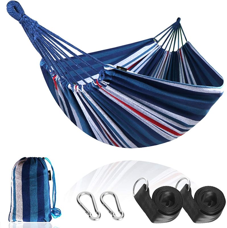 Photo 1 of Anyoo Garden Cotton Hammock Comfortable Fabric Hammock with Tree Straps for Hanging Durable Hammock Up to 450lbs Portable Hammock with Travel Bag,Perfect for Camping Outdoor/Indoor Porch Backyard
**MISSING HARDWARE**