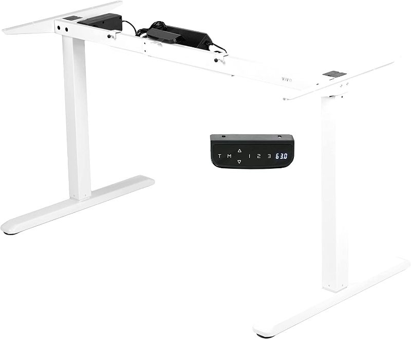 Photo 1 of VIVO Electric Stand Up Desk Frame Workstation with Memory Touch Pad, Single Motor Ergonomic Standing Height Adjustable Base, White, DESK-V102EW
