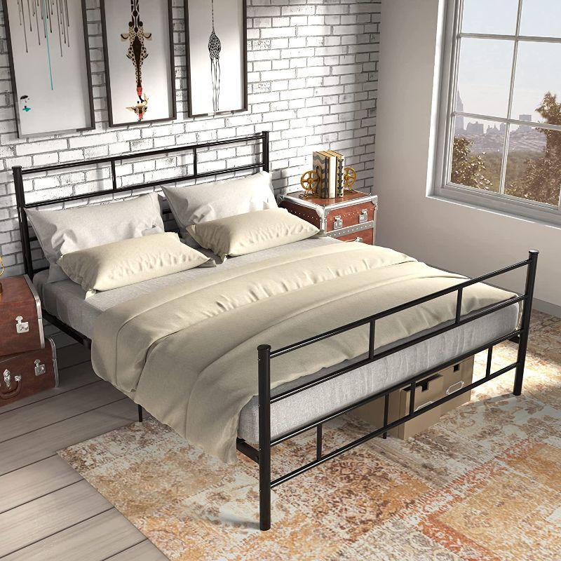 Photo 1 of  Metal Bed Frame, Queen Size with Vintage Headboard and Footboard Platform Foundation Mattress Base Heavy Duty Steel Slat Support Bed 13 inches for Storage No Box Spring Needed,Black
