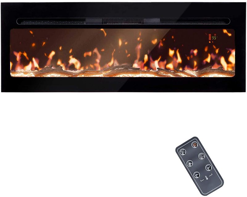 Photo 1 of BizHomart Doris 48 Electric Fireplace, Recessed & Wall Mounted Electrical Fireplace with Bracket, Ultra Thin, Low Noise, Remote Control, Timer, Logset & Crystal, Adjustable Flame Color, 1500W, Black
