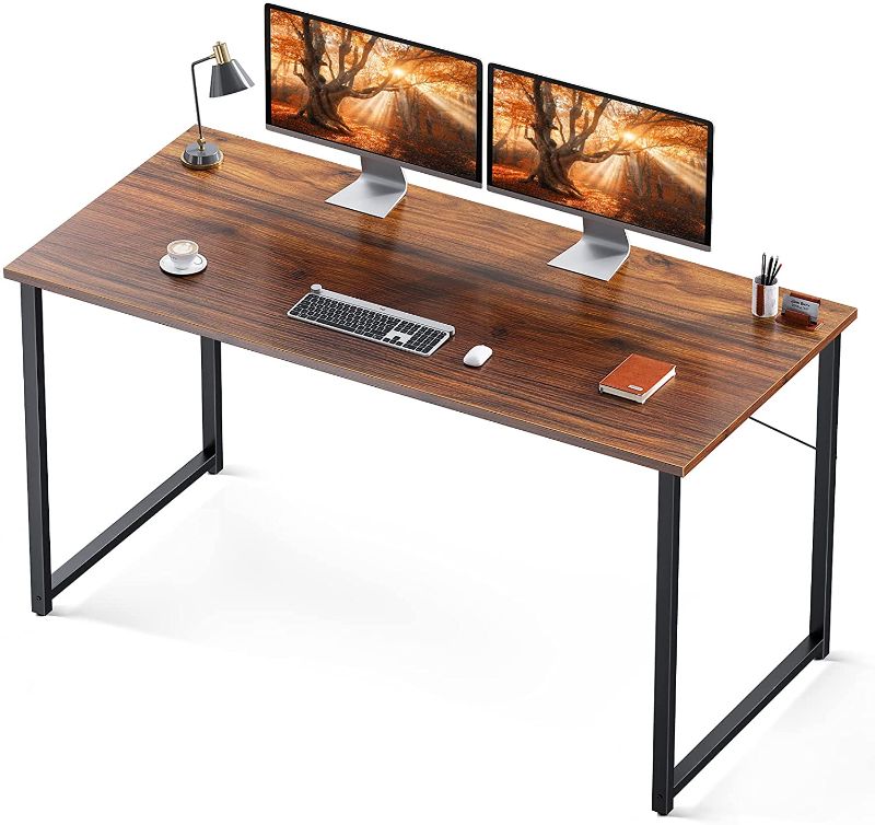 Photo 1 of Coleshome 55 Inch Computer Desk, Modern Simple Style Desk for Home Office, Study Student Writing Desk,Deep Brown
