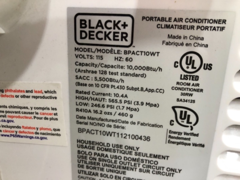 Photo 2 of Black+decker BPACT10WT 10,000 BTU Portable Air Conditioner with Remote
**BLOWS ICE COLD**