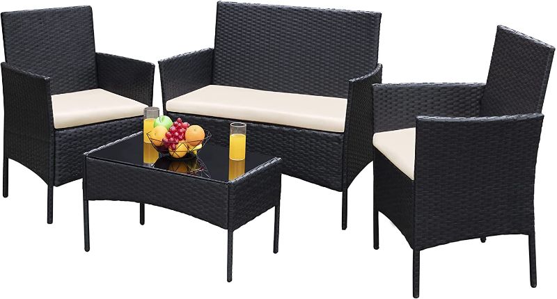 Photo 1 of 4 Pieces Patio Outdoor Rattan, Wicker Chair Conversation, Garden Backyard Balcony Porch Poolside Furniture Sets with Soft Cushion and Glass Table
**NOT A COMPLETE SET**
