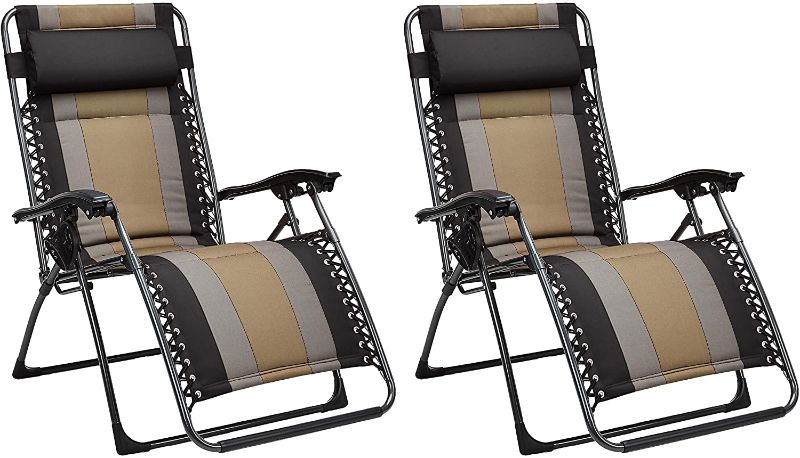 Photo 1 of Amazon Basics Outdoor Padded Adjustable Zero Gravity Folding Reclining Lounge Chair with Pillow - Pack of 2, Black
