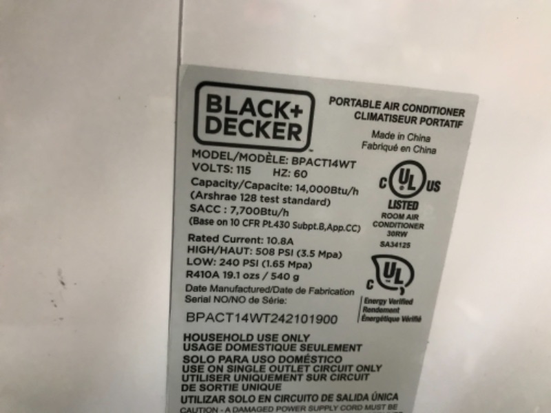 Photo 7 of BLACK+DECKER BPACT14WT Portable Air Conditioner with Remote Control, 7,700 BTU DOE (14,000 BTU ASHRAE), Cools Up to 350 Square Feet, White
**BLOWS ICE COLD**
