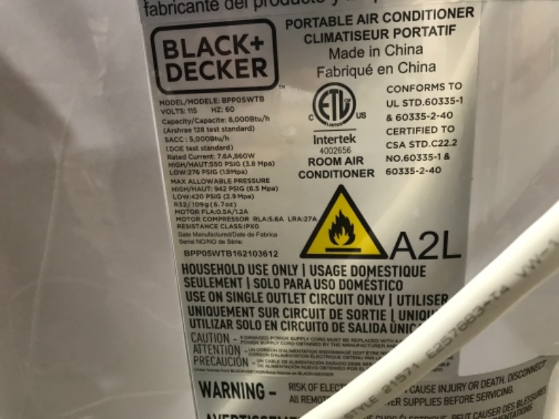 Photo 1 of BLACK+DECKER BPP05WTB Portable Air Conditioner with Remote Control, 5,000 BTU SACC/CEC (8,000 BTU ASHRAE), White
**BLOWS ICE COLD**