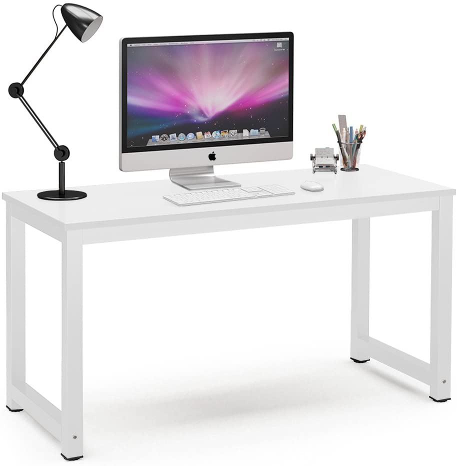 Photo 1 of Tribesigns Computer Desk, 55 inch Large Office Desk Computer Table Study Writing Desk for Home Office, White + White Leg
