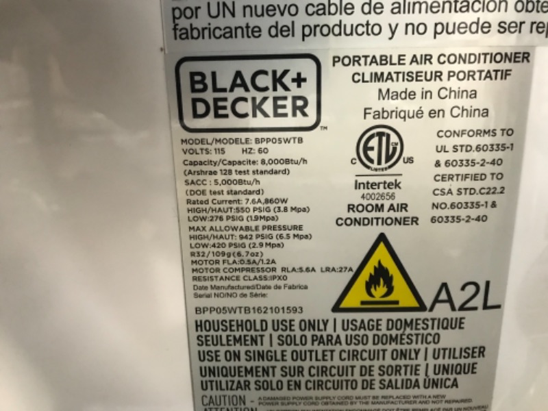 Photo 6 of BLACK+DECKER BPP05WTB Portable Air Conditioner with Remote Control, 5,000 BTU SACC/CEC (8,000 BTU ASHRAE), White
**BLOWS ICE COLD**
