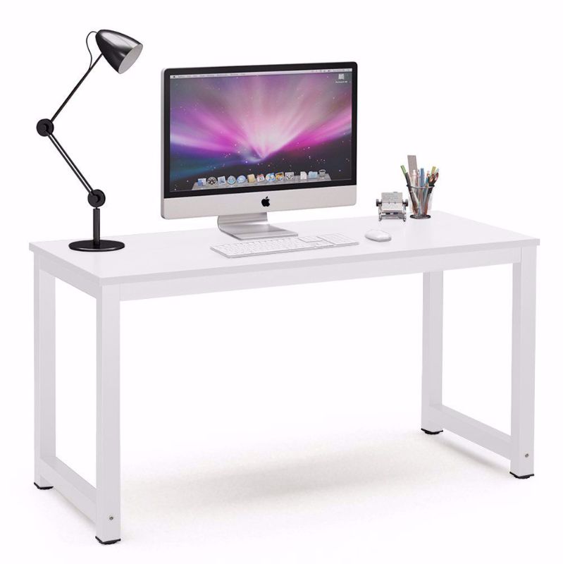 Photo 1 of Tribesigns Computer Desk, 55 inch Large Office Desk Computer Table Study Writing Desk for Home Office, White + White Leg
