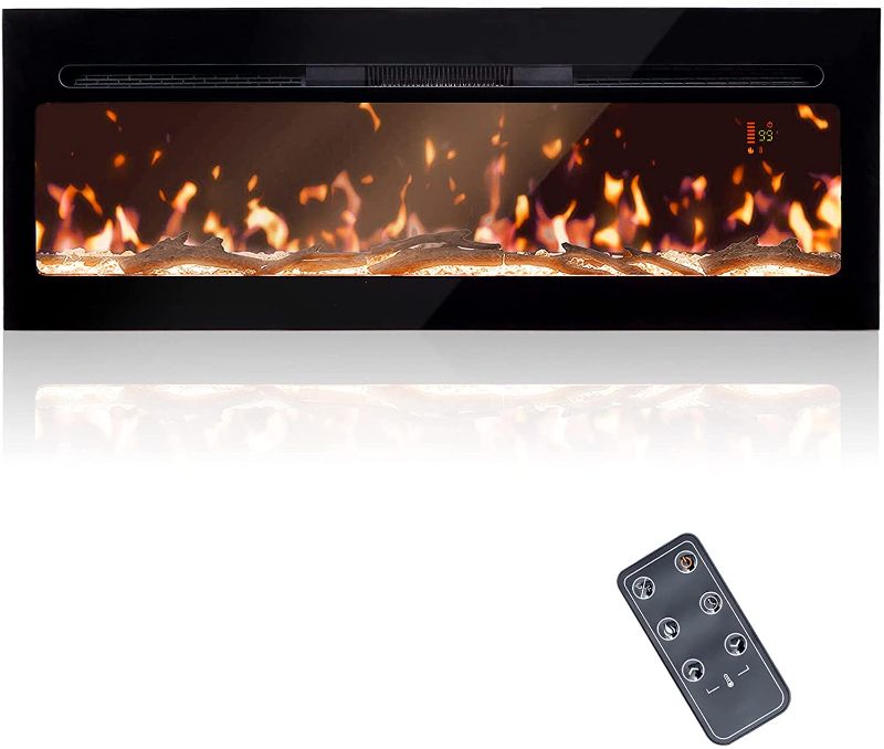 Photo 1 of BizHomart Doris 48 Electric Fireplace, Recessed & Wall Mounted Electrical Fireplace with Bracket, Ultra Thin, Low Noise, Remote Control, Timer, Logset & Crystal, Adjustable Flame Color, 1500W, Black
