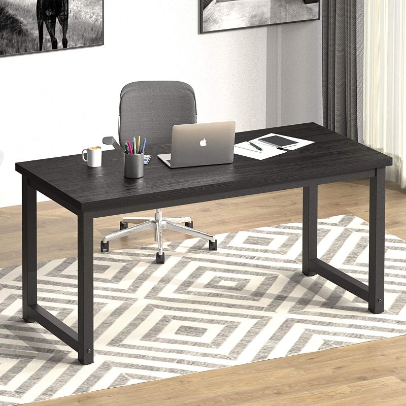 Photo 1 of NSdirect 63" Large Computer Desk,Modern Simple Style PC Table Office Desk Wide Workstation for Study Writing,Gaming and Home Office,Extra 1" Thicker Wooden Tabletop and Black Metal Frame,Black
