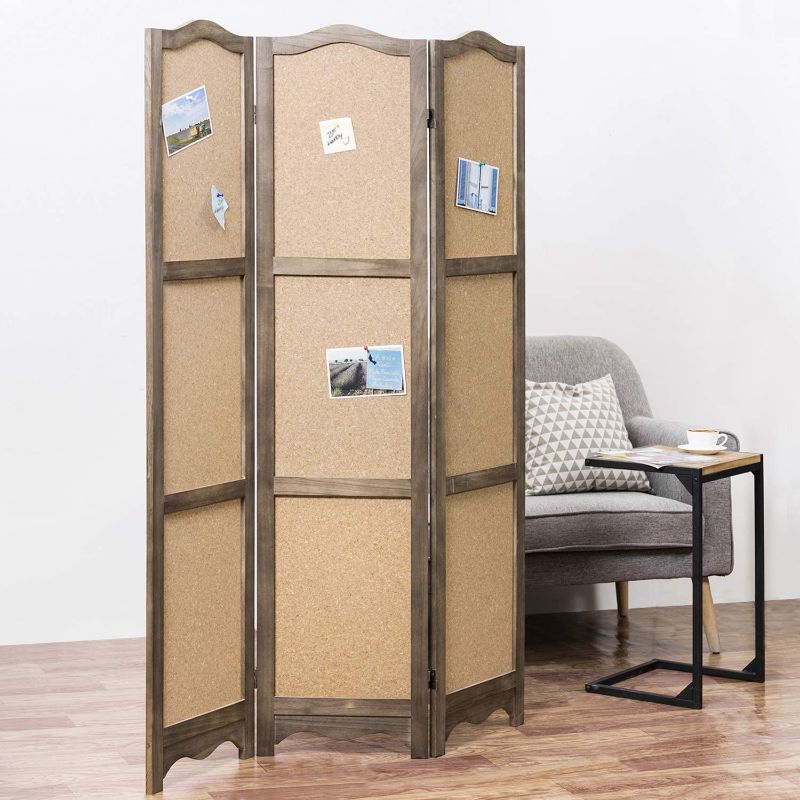 Photo 1 of 6-Panel Cork Board Room Divider with Brown Wood Frame
