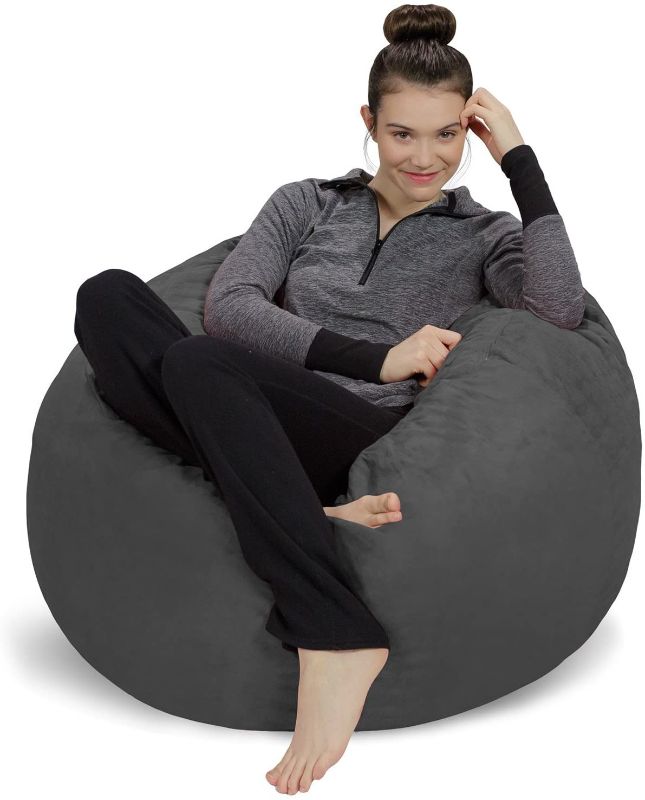 Photo 1 of  - Plush, Ultra Soft Bean Bag Chair - Memory Foam Bean Bag Chair with Microsuede Cover - Stuffed Foam Filled Furniture and Accessories for Dorm Room - Charcoal 3'
