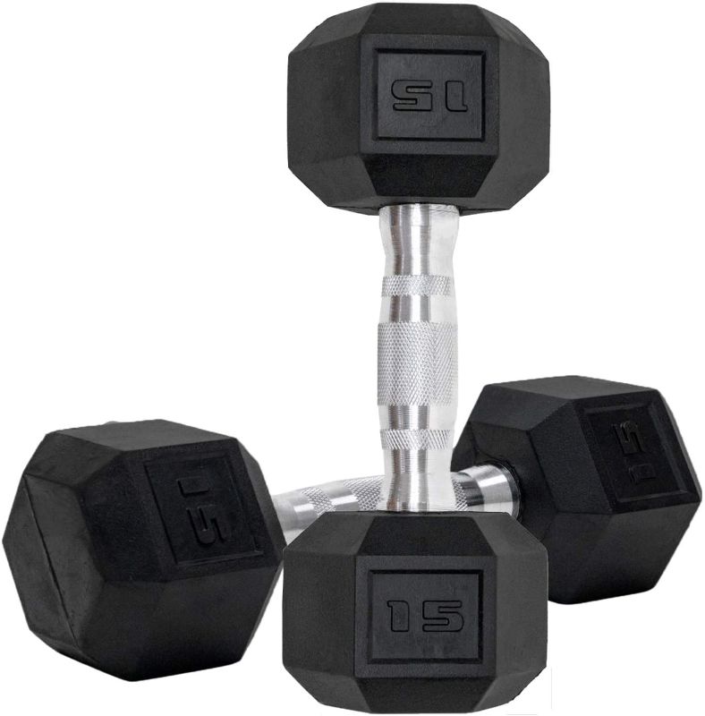 Photo 1 of Bovvflex Dumbbells Set of 2 Hex Rubber Encased Dumbbells, Weights Dumbbells Set with Metal Handle for Exercise and Fitness
