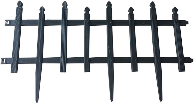 Photo 1 of Abba Patio Garden Fence Recycled Plastic Landscape Edging 6 Sections 24.5" x 13" Flexible No-Dig Staggered Spear Decorative Border, Black