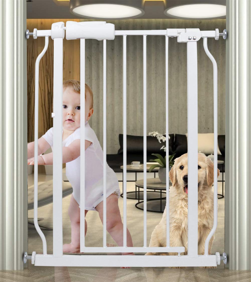 Photo 1 of HOOEN Small Narrow Baby Gate for Stairs Doorways Hallways 24 Inch to 29 Inch Wide Pressure Mounted Baby Gate Walk Through Child Gates for Kids or Pets Indoor Safety Gates