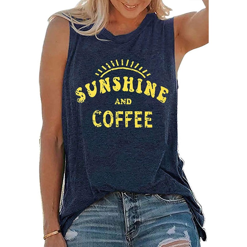 Photo 1 of Women's Sunshine and Coffee Tank Casual Graphic Tank Tops Sleeveless Graphic Shirts size xl