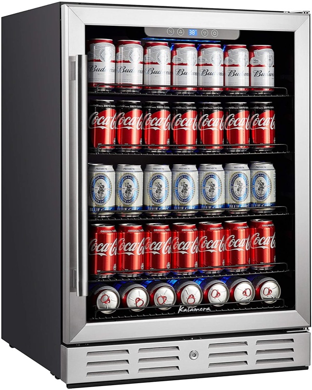 Photo 1 of Kalamera 24 inch 154 Cans Capacity Beverage Cooler- Fit Perfectly into 24" Space Built in Counter or Freestanding - for Soda, Water, Beer or Wine - For Kitchen or Bar with Blue Interior Light