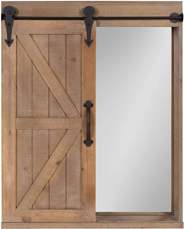 Photo 1 of  Cates Wood Wall Storage Cabinet with Vanity Mirror and Sliding Barn Door, Rustic Brown