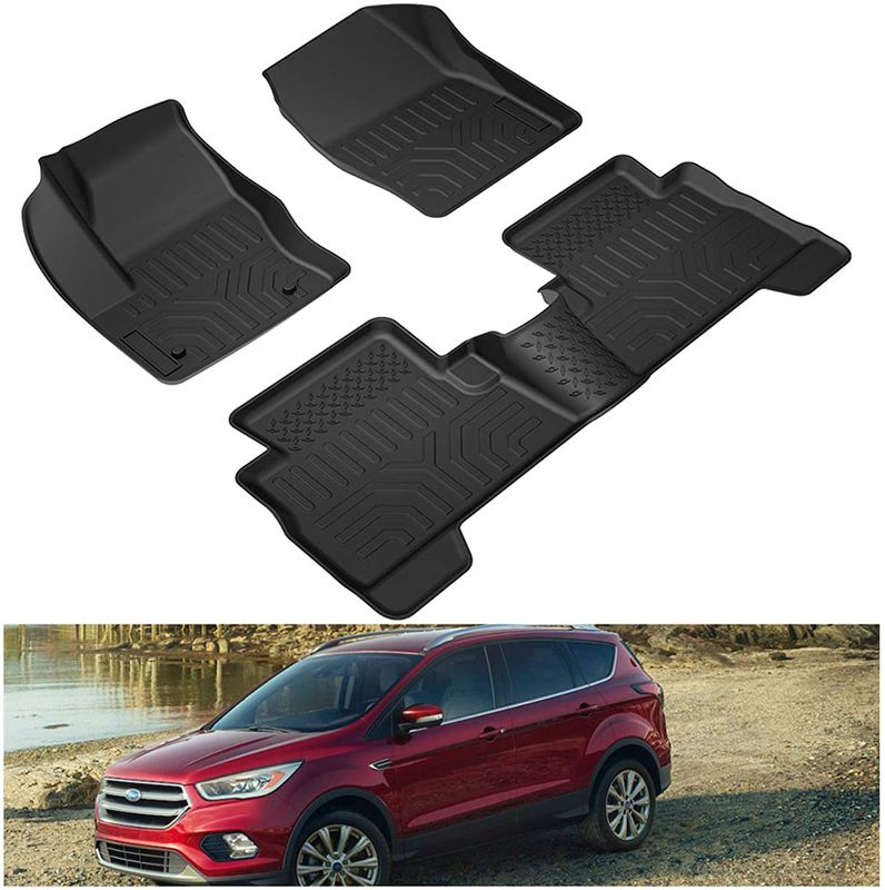 Photo 1 of  Floor Mats Compatible for 2013-2019 Ford Escape/Ford C-Max Accessories All Weather Mat Liners Front Rear 2 Row Seat TPE Slush Liner Black
