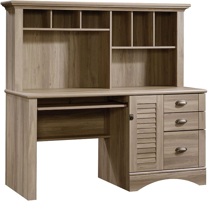 Photo 1 of Sauder Harbor View Computer Desk with Hutch, Salt Oak finish (BOX 2 OF 2 )
