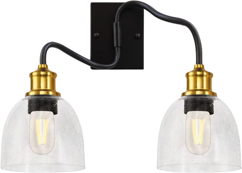 Photo 1 of OUVR Bathroom Vanity Light Fixtures - 60W 2-Light Modern Wall Sconce Vanity Lights for Bathroom, Kitchen, Living Room, Attic, Matte Black Finish with Metal Shade

//BROKEN GLASS LIGHT, ONLY HAS ONE GLASS LIGHT COVER
