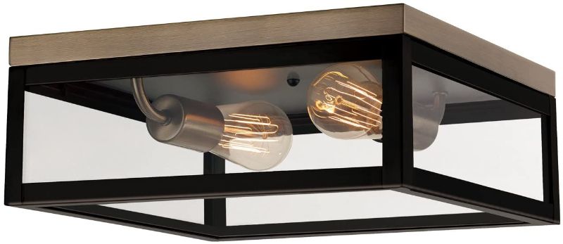 Photo 1 of Globe Electric Verona 2-Light Flush Mount, Finish, Antique Brass Accents, Clear Panes 65919, 5.12", Dark Bronze with Seeded Glass
