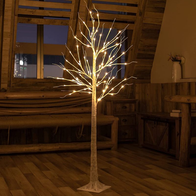 Photo 1 of 6ft Birch Light Tree with108LED Fairy Twig Light,Warm White Wisdom Lamp,Branches Artificial Lit up Tree ,Remote Dimmable 8 Flashing Modes,Decoration Home for Halloween Indoor Outdoor…
