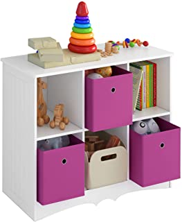 Photo 1 of 4NM Kids Toy Storage Cubby, Kids Bookshelf Bookcase with 6 Large Storage Drawers for Children's Room Playroom Kindergarten (Pink)
