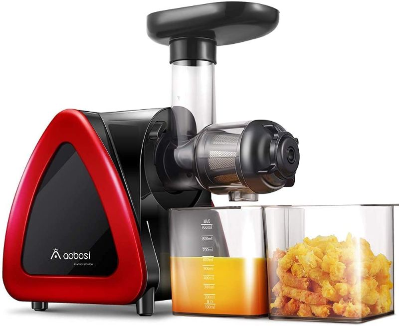 Photo 1 of Aobosi Slow Masticating Juicer Machine, Cold Press juicer Extractor, Quiet Motor, Reverse Function, High Nutrient Fruit and Vegetable Juice with Juice Jug & Brush for Cleaning, Red
