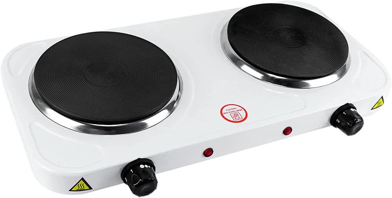 Photo 1 of 2000W Electric Hot Plate,Mini Double Burner Countertop Cooker Compatible for All Cookwares Cooking with 5 Power Adjustment,Easy to Clean,Portable for Kitchen Camping RV Hotel 110V
