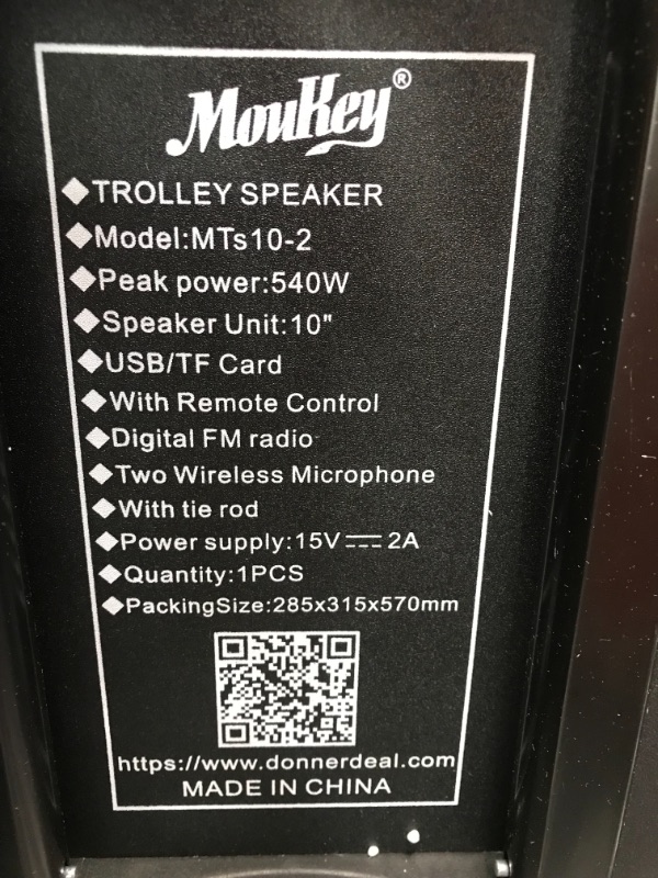 Photo 2 of Moukey Karaoke Machine Speaker,Bluetooth Outdoor Portable Wireless Speaker PA System with 10" Subwoofer, DJ Lights,Rechargeable Battery, Microphone, Recording, MP3/USB/TF/FM (RMS 140W to 520W Peak)