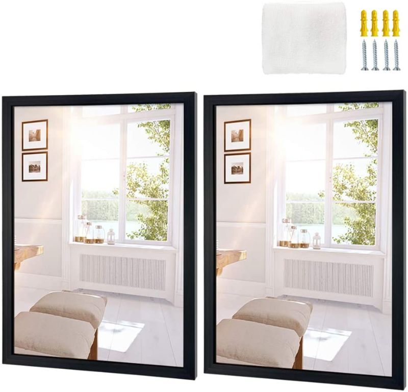 Photo 1 of 2 Pack Wall Mirrors 18x24 Inch Rectangle BLACK