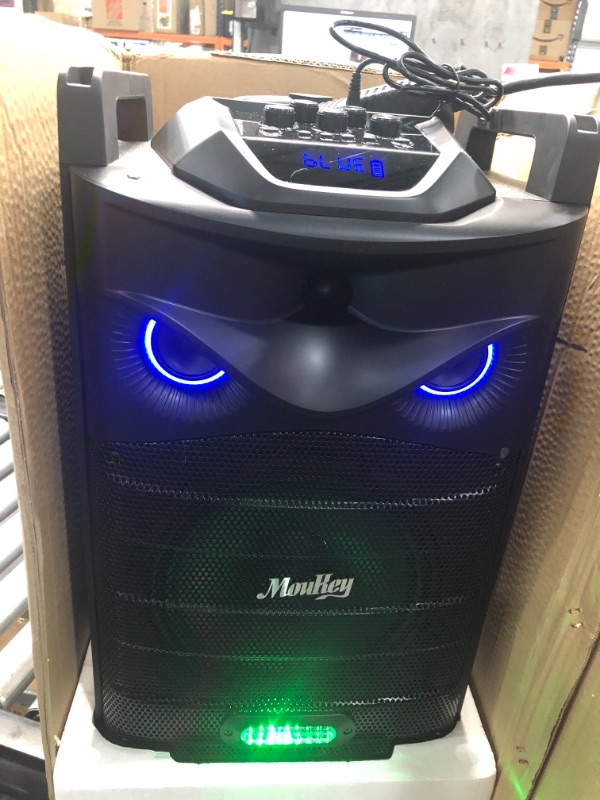 Photo 4 of Moukey Karaoke Machine Speaker,Bluetooth Outdoor Portable Wireless Speaker PA System with 10" Subwoofer, DJ Lights,Rechargeable Battery, Microphone, Recording, MP3/USB/TF/FM (RMS 140W to 520W Peak)