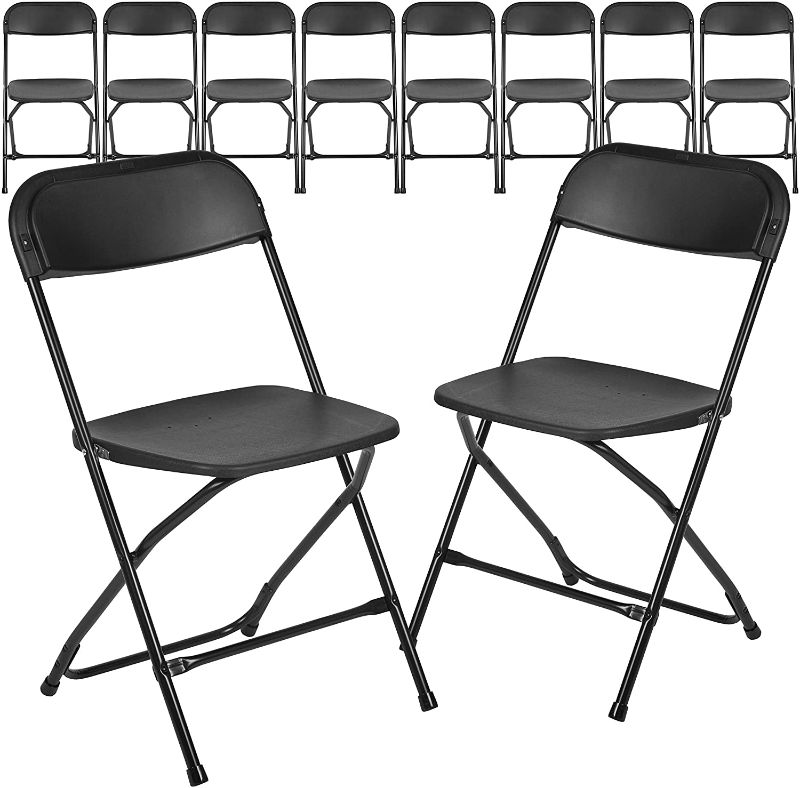 Photo 1 of Flash Furniture Hercules Series Plastic Folding Chair - Black 650LB Weight Capacity Comfortable Event Chair-Lightweight Folding Chair, Pack of 10