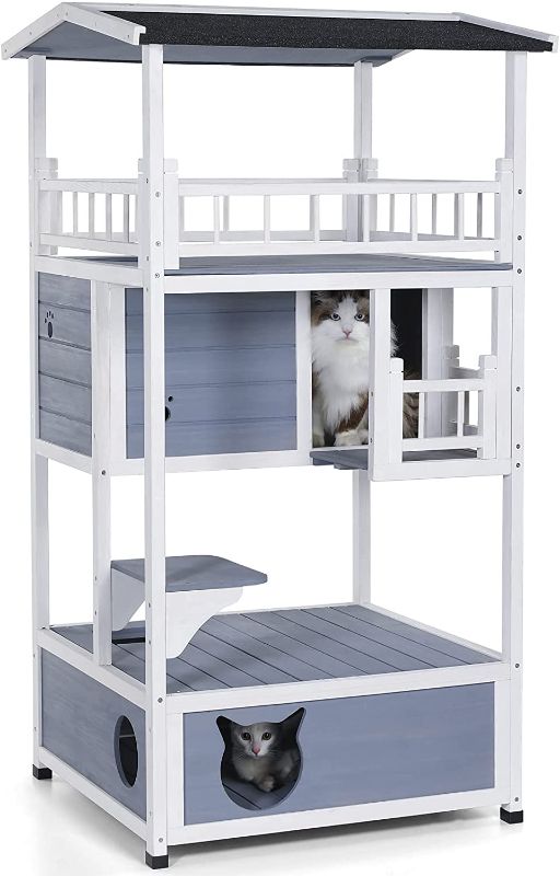 Photo 1 of **HARDWARE MISSING**
Petsfit Cat House for Outdoor/Indoor Cats, Upgraded Version Solid Wood Kitten Playhouse Condo for Catio with Enclosure and Escape Doors Weatherproof
