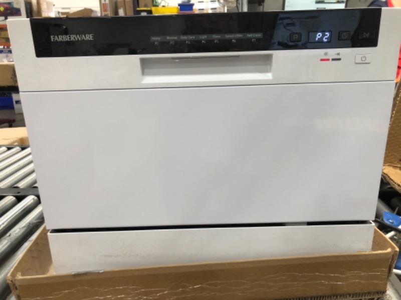 Photo 3 of **PREVIOUSLY USED**
Farberware Professional FCD06ABBWHA Compact Portable Countertop Dishwasher with 6 Place Settings and Silverware Basket, LED Display, Energy Star, White
