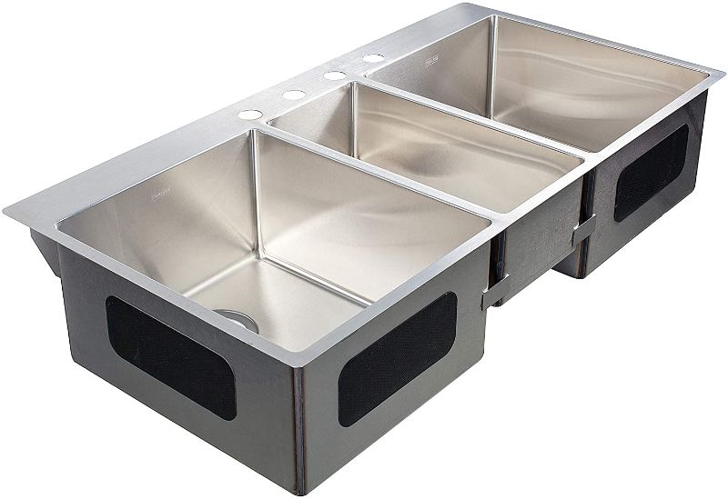 Photo 1 of Franke HFT4322-4 Dual Mount Triple Bowl Kitchen Sink with Four Holes, Stainless Steel Vector 43-Inch