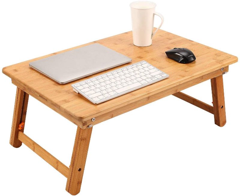 Photo 1 of Large Size Laptop Tray Desk NNEWVANTE Foldable Lap Table Bed Tray, TV Tray Floor Table Bamboo Adjustable Breakfast Serving Tray Writing Gaming 4 Leg Latches Support up to 18in Laptop, 25.6x17.7in
