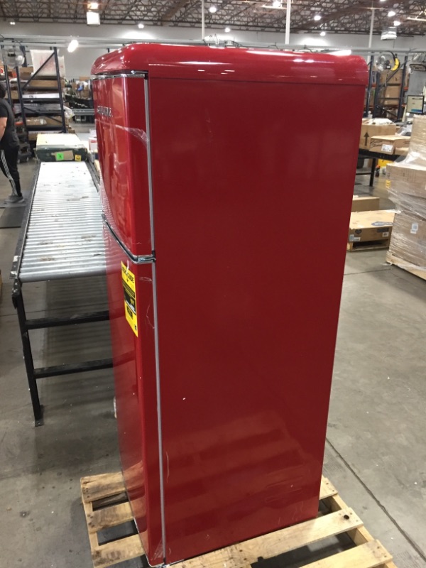 Photo 5 of ***PARTS ONLY*** Galanz GLR10TRDEFR True Top Freezer Retro Refrigerator Frost Free, Dual Door Fridge, Adjustable Electrical Thermostat Control, Red, 12.0 Cu Ft
