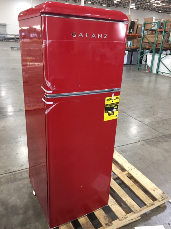 Photo 2 of ***PARTS ONLY*** Galanz GLR10TRDEFR True Top Freezer Retro Refrigerator Frost Free, Dual Door Fridge, Adjustable Electrical Thermostat Control, Red, 10.0 Cu Ft
