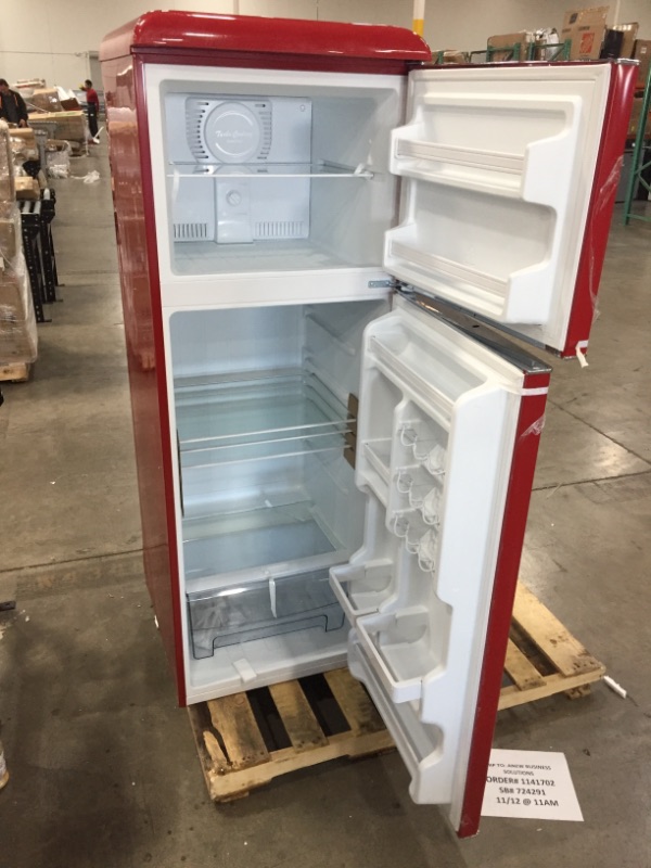 Photo 4 of ***PARTS ONLY*** Galanz GLR10TRDEFR True Top Freezer Retro Refrigerator Frost Free, Dual Door Fridge, Adjustable Electrical Thermostat Control, Red, 12.0 Cu Ft
