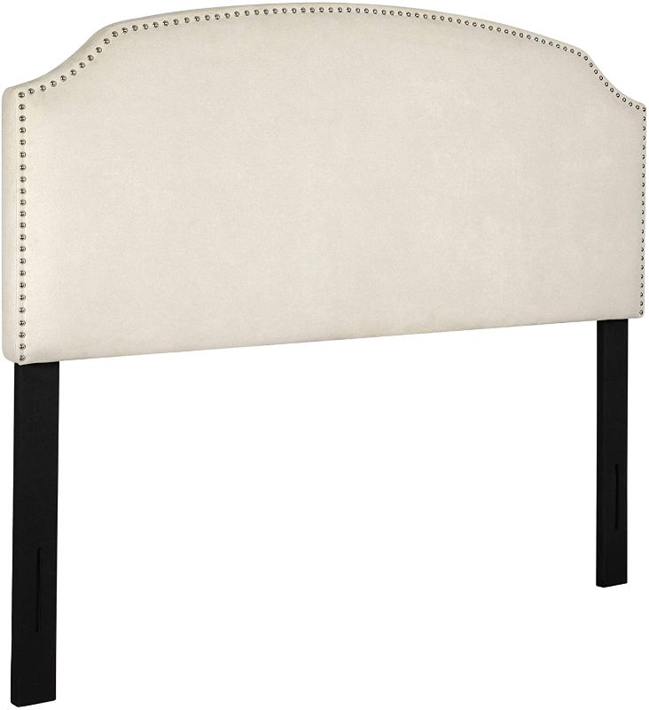 Photo 1 of Amazon Brand – Rivet Curved Upholstered Headboard with Nailhead Trim, Queen, 60"W, Beige
