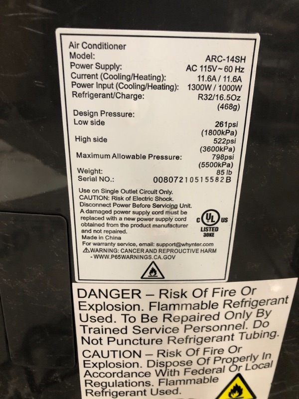 Photo 5 of ***HEATER DOESNT WORK*** Whynter ARC-14SH 14,000 BTU Dual Hose Portable Air Conditioner, Dehumidifier, Fan & Heater with Activated Carbon Filter Plus Storage Bag, Platinum Black
